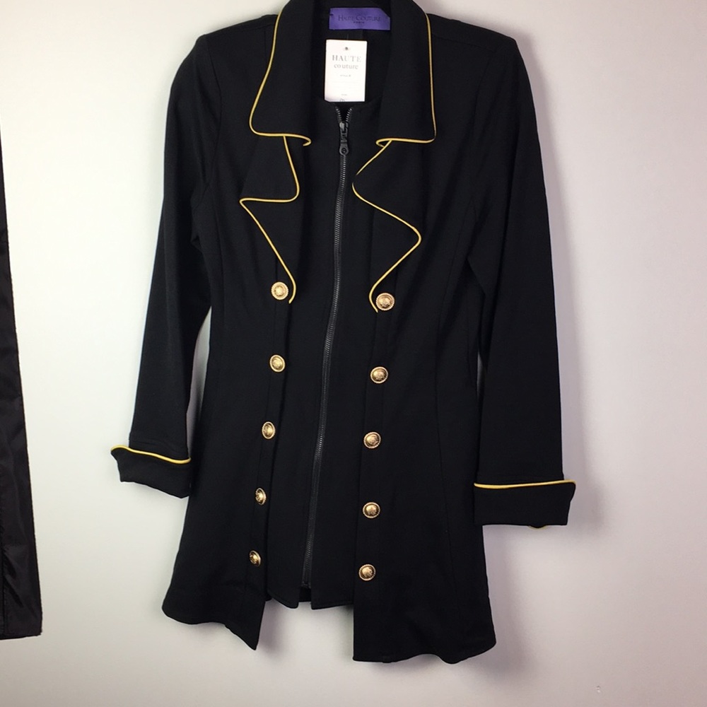 Haute Couture military style black trench coat